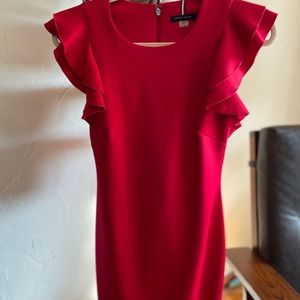 Tommy Hilfiger Crew Neck Ruffle Cap Sleeve Red Dress